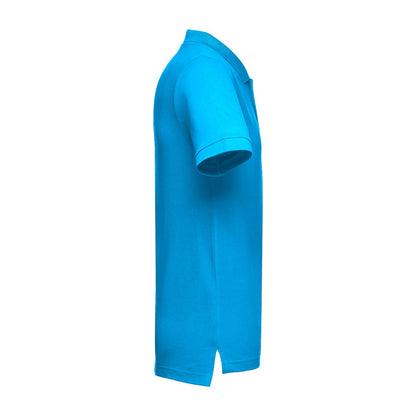 THC ADAM 3XL promotional polo shirt in acqua blue (detail view) with custom logo branding