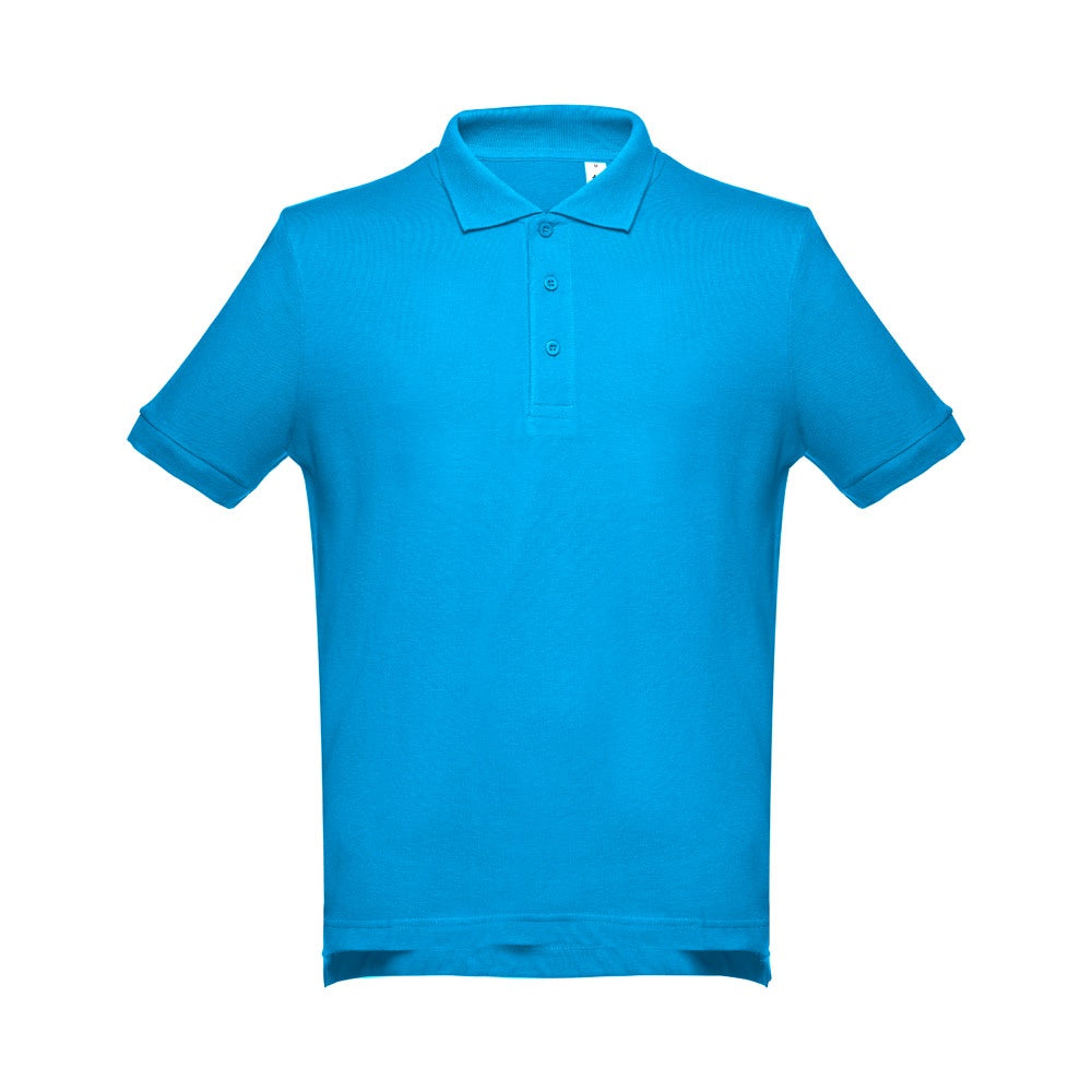 THC ADAM 3XL promotional polo shirt in acqua blue with custom logo branding