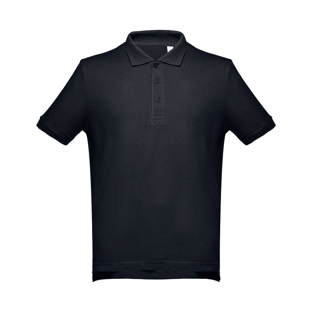 THC ADAM 3XL promotional polo shirt in eclipse blue (detail view) with custom logo branding