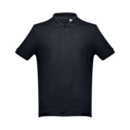 THC ADAM 3XL promotional polo shirt in eclipse blue (detail view) with custom logo branding