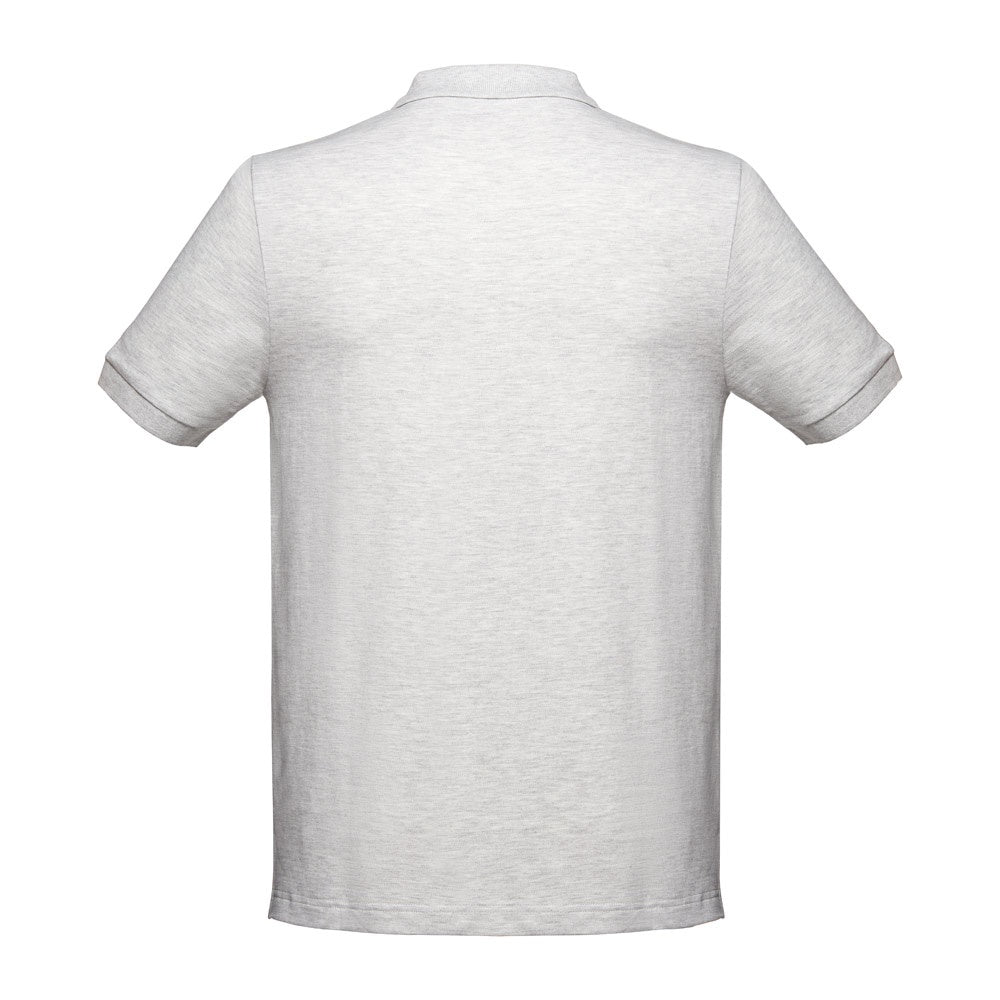 THC ADAM 3XL promotional polo shirt in melange white (detail view) with custom logo branding
