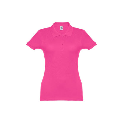 THC EVE promotional polo shirt in pink (detail view) with custom logo branding