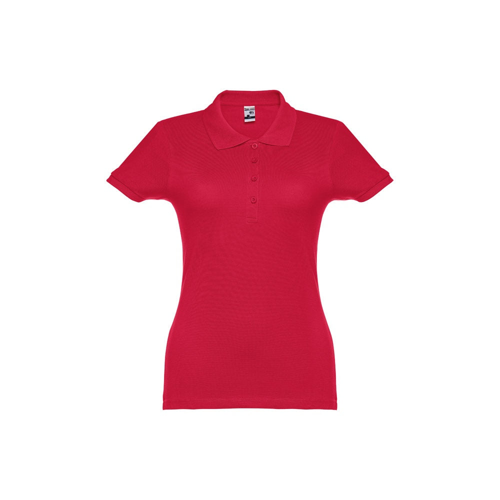 THC EVE promotional polo shirt in red with custom logo branding