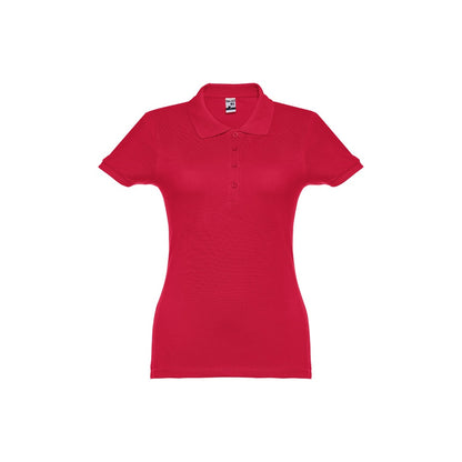 THC EVE promotional polo shirt in red with custom logo branding