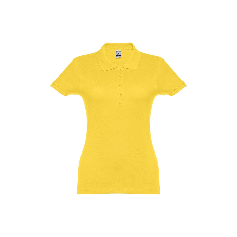 THC EVE promotional polo shirt in yellow with custom logo branding