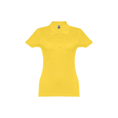 THC EVE promotional polo shirt in yellow with custom logo branding