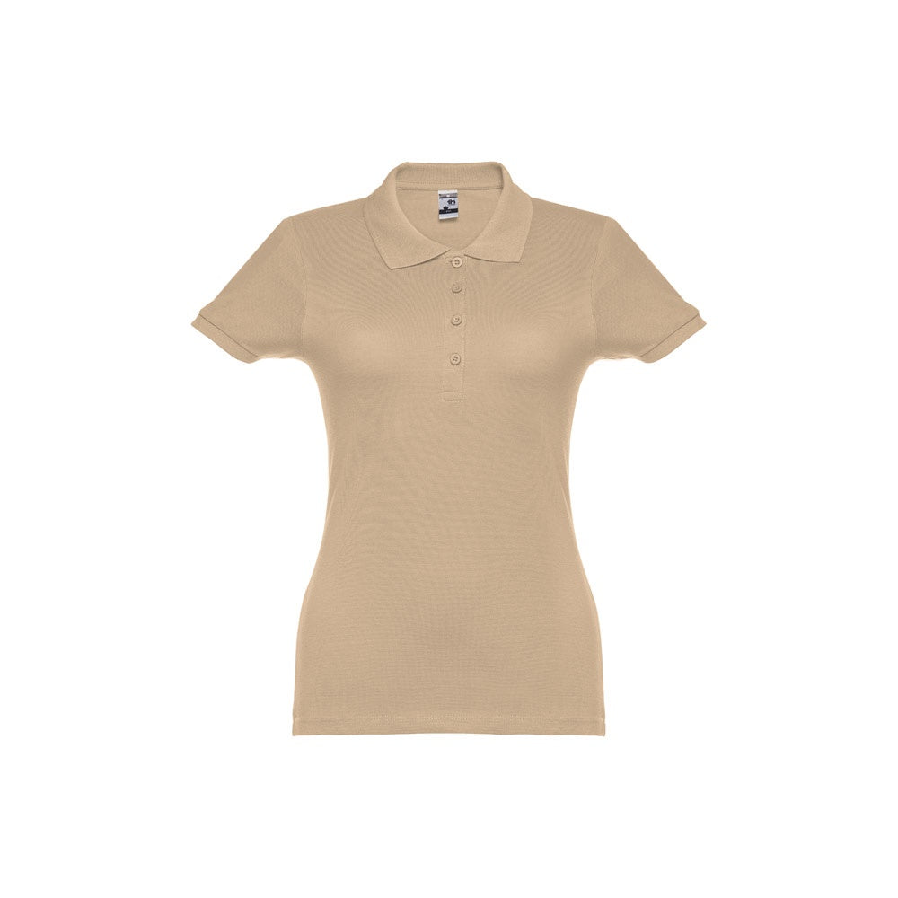 THC EVE promotional polo shirt in light brown with custom logo branding