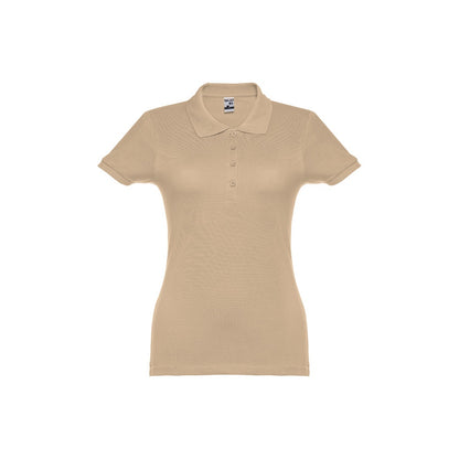 THC EVE promotional polo shirt in light brown with custom logo branding