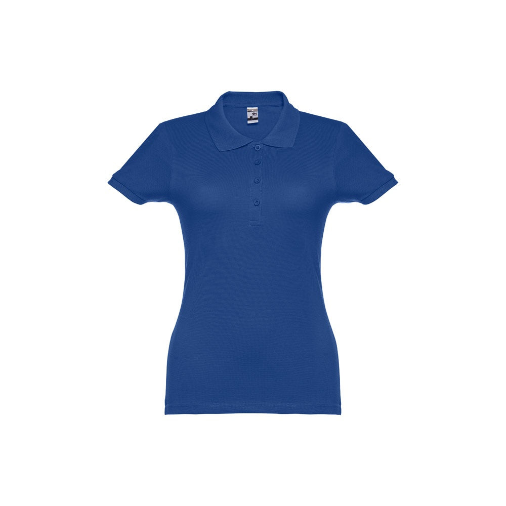 THC EVE promotional polo shirt in royal blue with custom logo branding