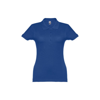 THC EVE promotional polo shirt in royal blue with custom logo branding