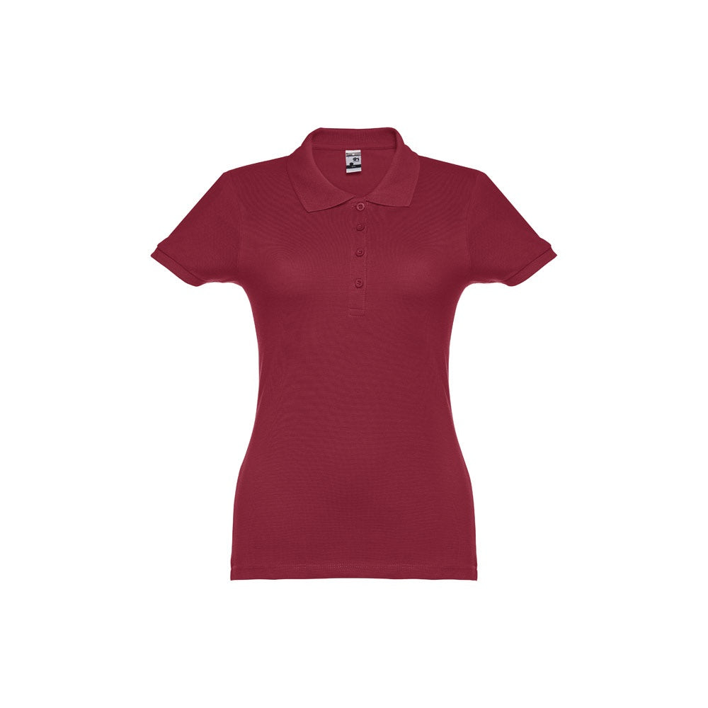 THC EVE promotional polo shirt in burgundy with custom logo branding