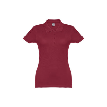 THC EVE promotional polo shirt in burgundy with custom logo branding