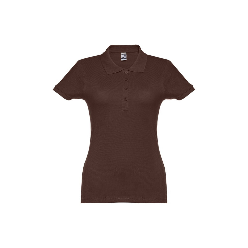 THC EVE promotional polo shirt in dark brown with custom logo branding