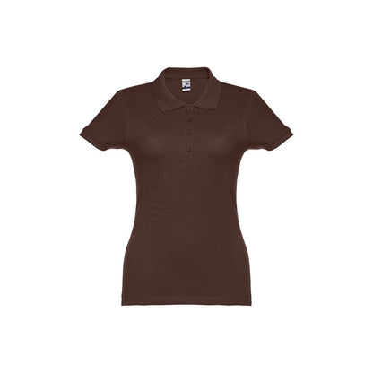 THC EVE promotional polo shirt in dark brown with custom logo branding