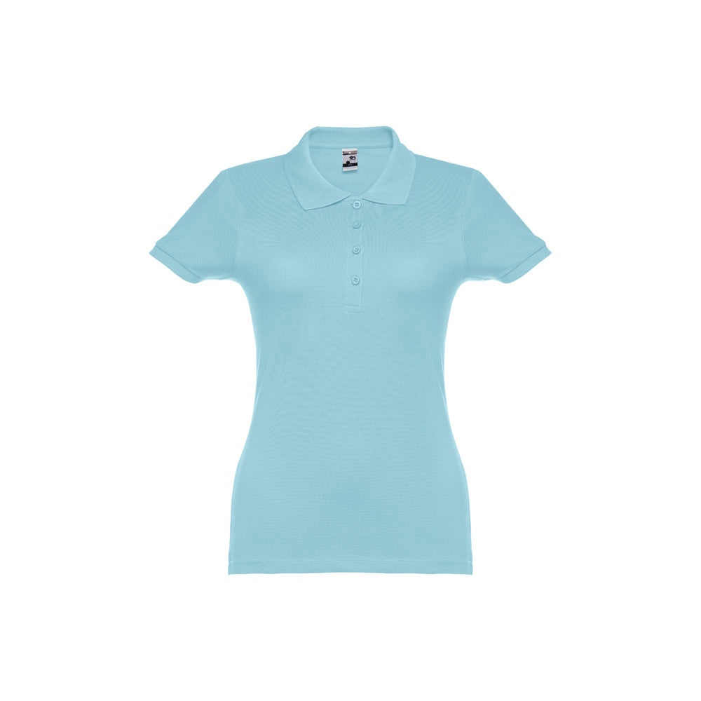 THC EVE promotional polo shirt in light blue with custom logo branding