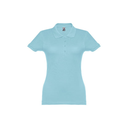 THC EVE promotional polo shirt in light blue with custom logo branding