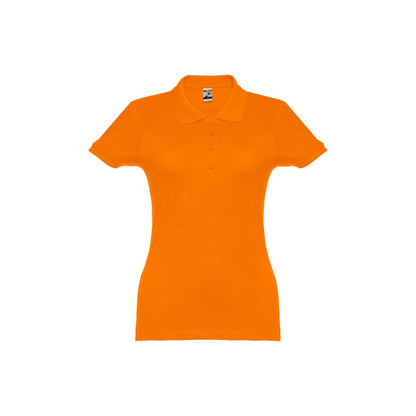 THC EVE promotional polo shirt in orange with custom logo branding