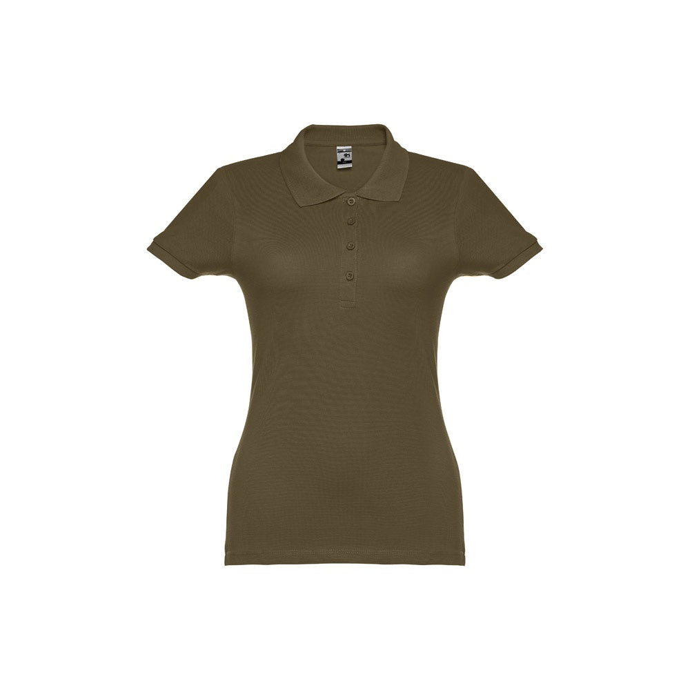 THC EVE promotional polo shirt in army green with custom logo branding