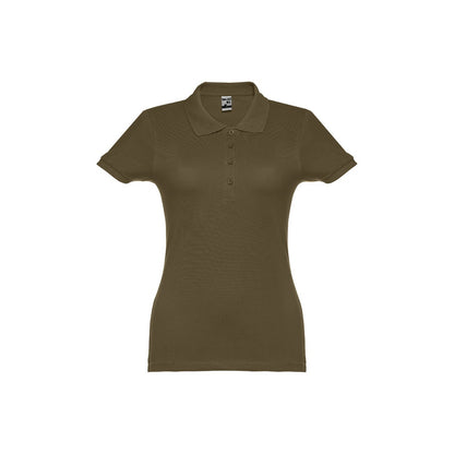 THC EVE promotional polo shirt in army green with custom logo branding