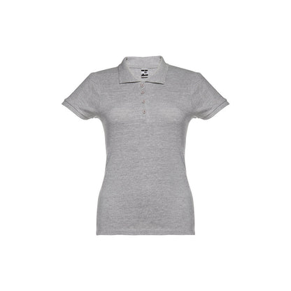THC EVE promotional polo shirt in heather light grey with custom logo branding