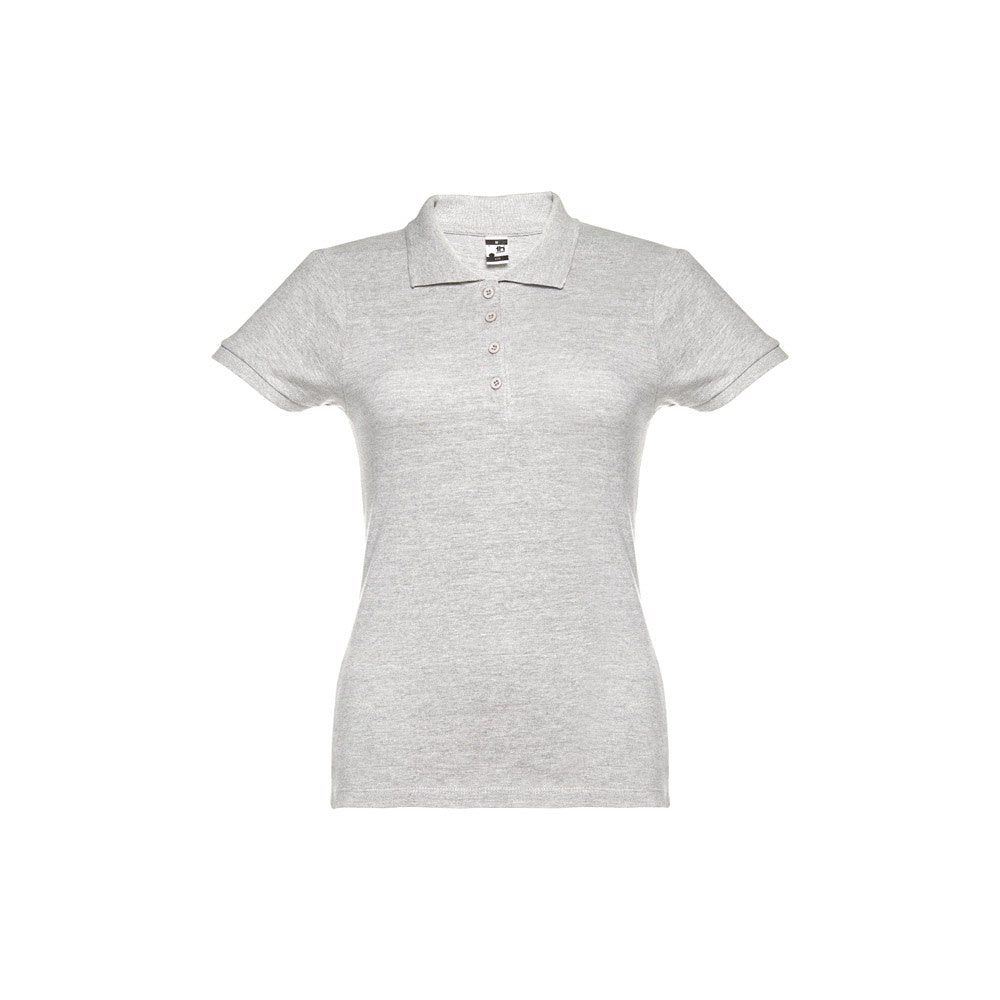 THC EVE promotional polo shirt in melange white with custom logo branding