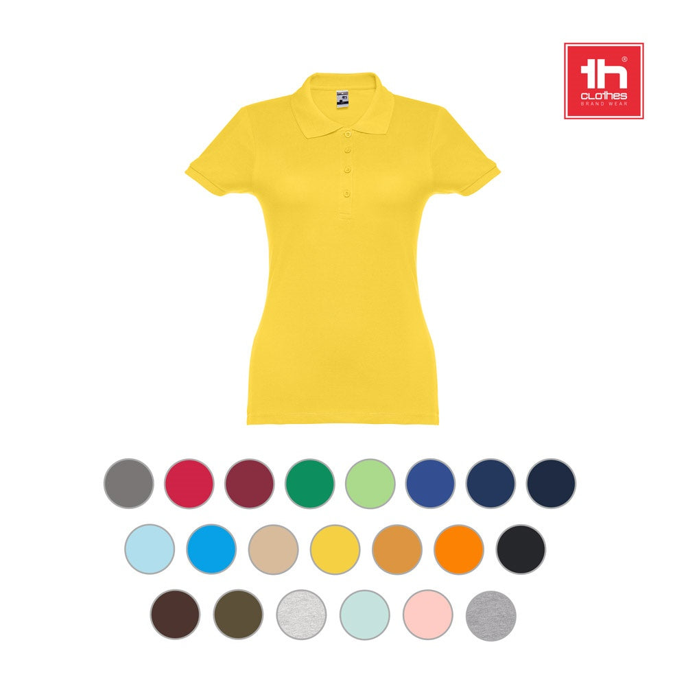 THC EVE promotional polo shirt in green with custom logo branding