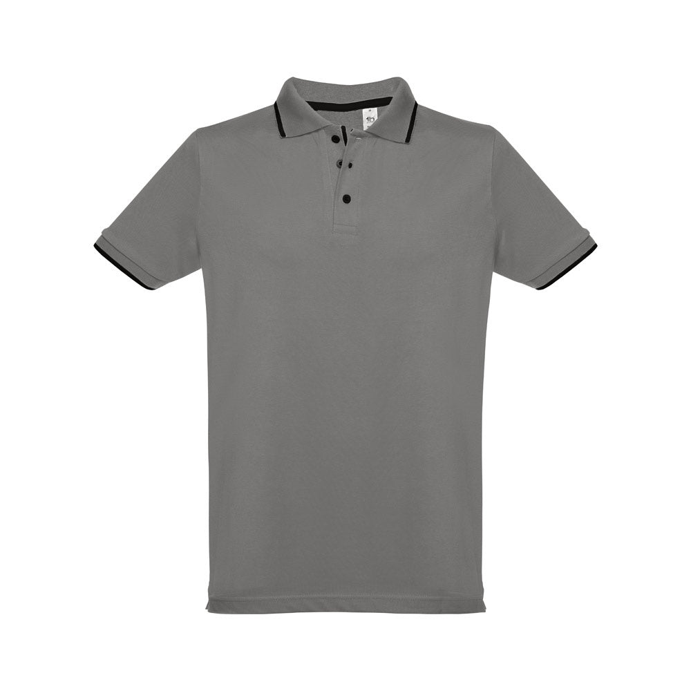 THC ROME promotional polo shirt in grey (detail view) with custom logo branding