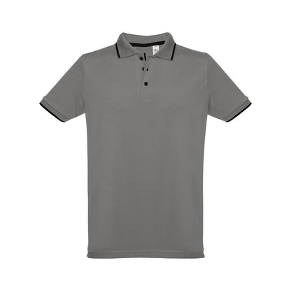 THC ROME promotional polo shirt in grey (detail view) with custom logo branding