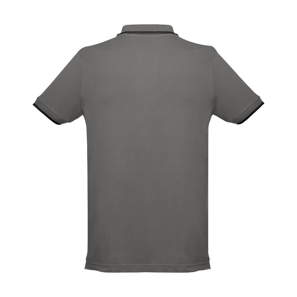 THC ROME promotional polo shirt in grey (detail view) with custom logo branding