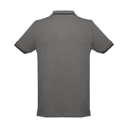 THC ROME promotional polo shirt in grey (detail view) with custom logo branding