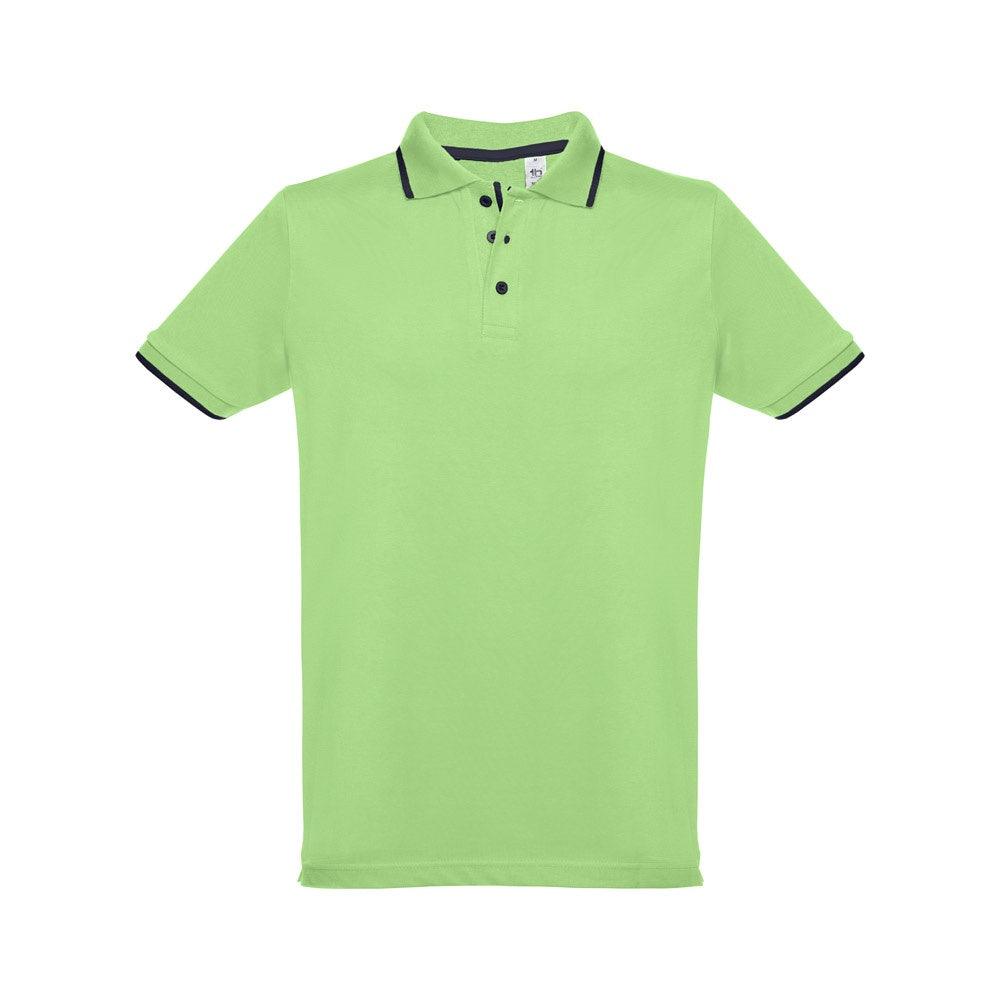 THC ROME promotional polo shirt in light green (detail view) with custom logo branding
