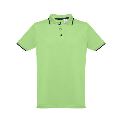 THC ROME promotional polo shirt in light green (detail view) with custom logo branding