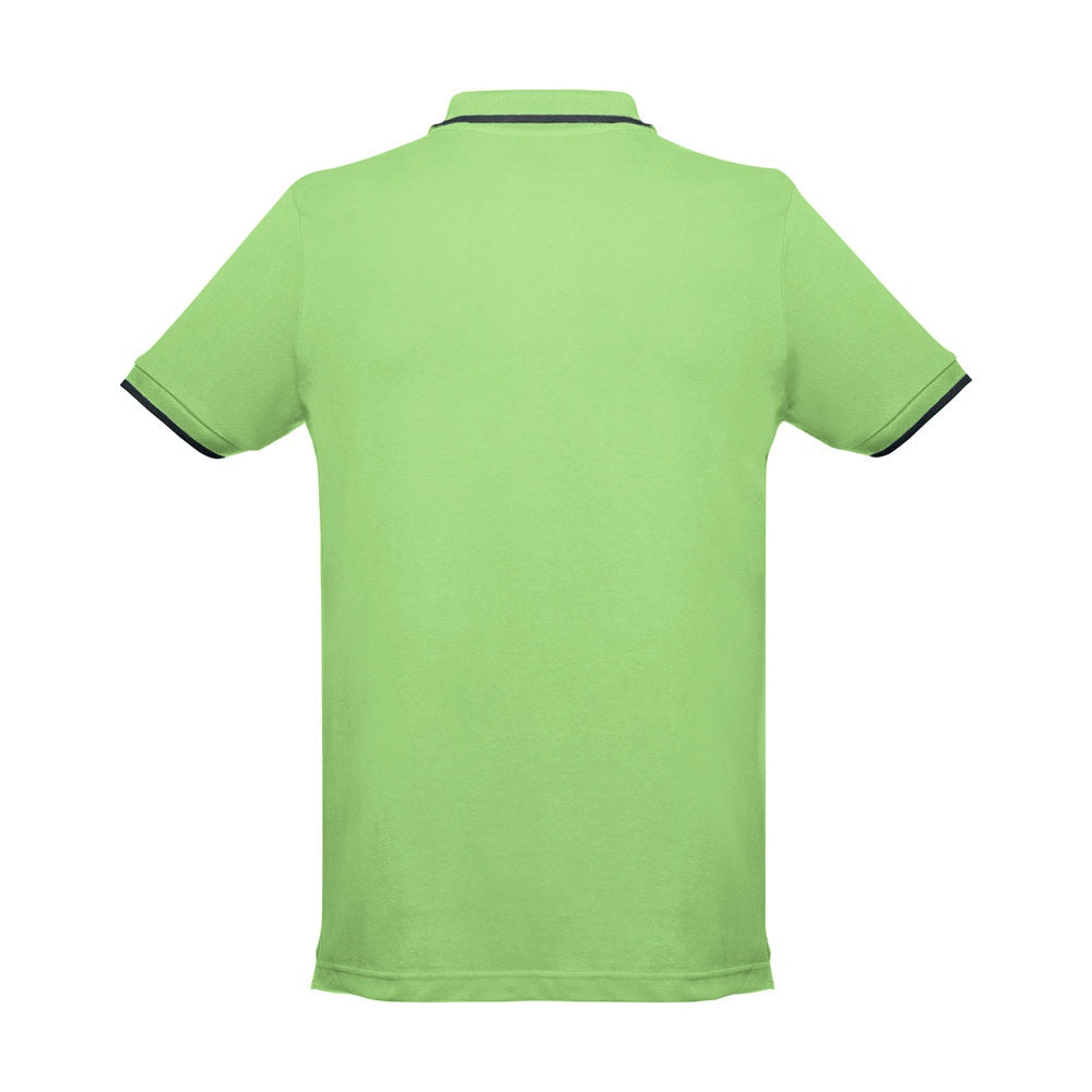 THC ROME promotional polo shirt in light green (detail view) with custom logo branding