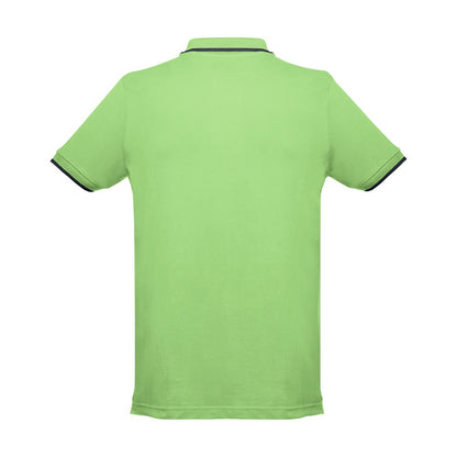 THC ROME promotional polo shirt in light green (detail view) with custom logo branding
