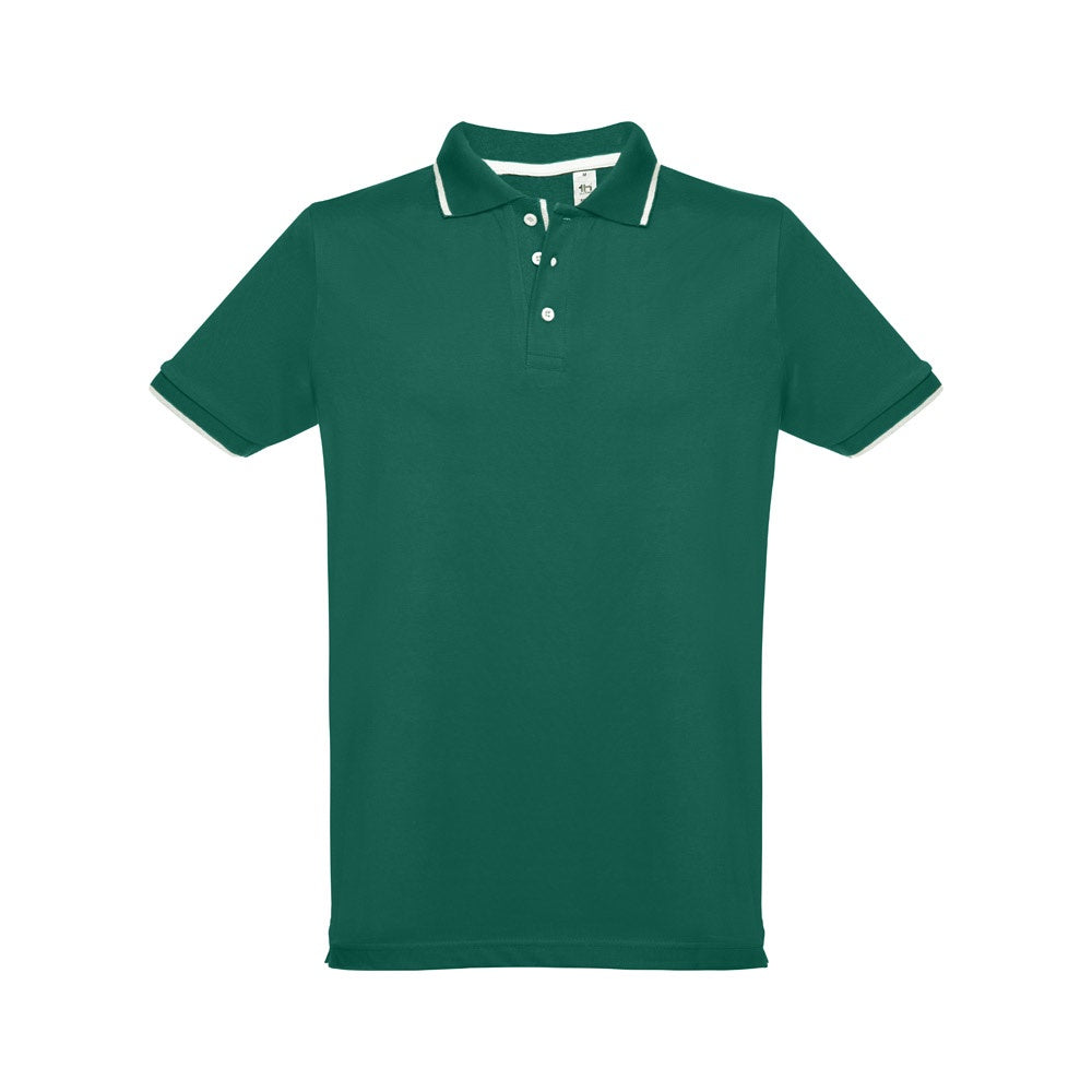 THC ROME promotional polo shirt in dark green (detail view) with custom logo branding