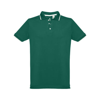 THC ROME promotional polo shirt in dark green (detail view) with custom logo branding