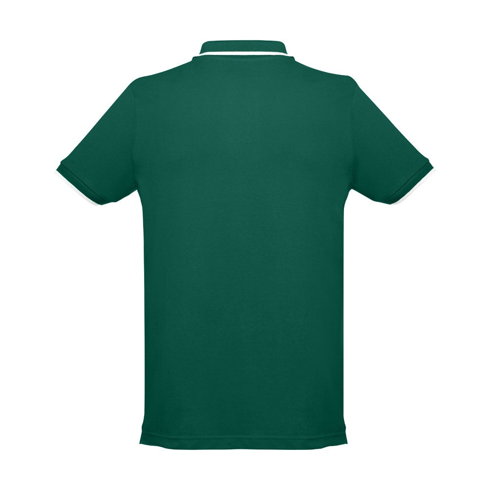 THC ROME promotional polo shirt in dark green (detail view) with custom logo branding