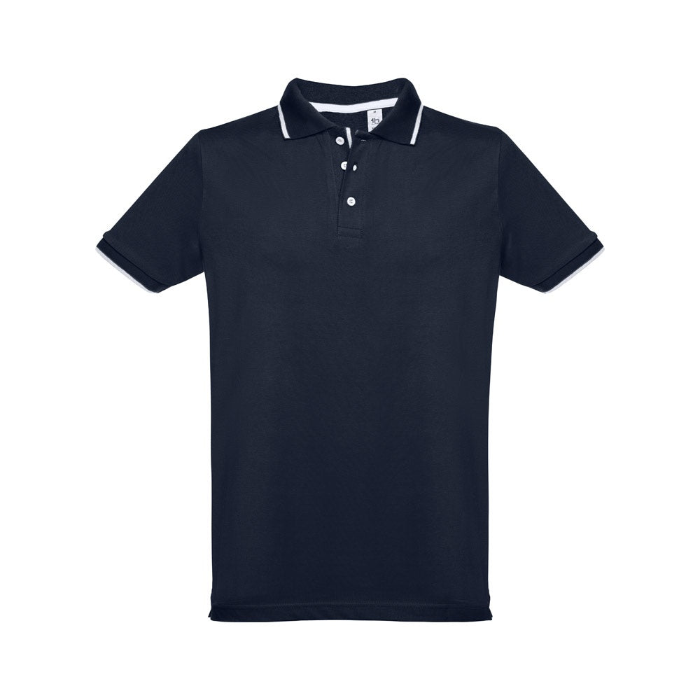 THC ROME promotional polo shirt in navy blue with custom logo branding
