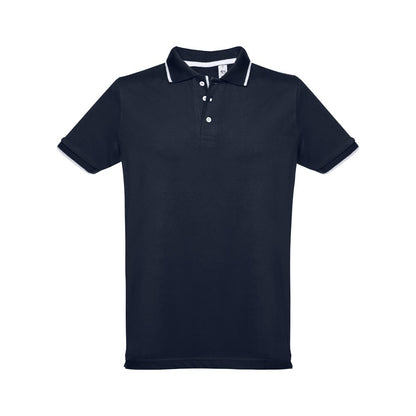 THC ROME promotional polo shirt in navy blue with custom logo branding