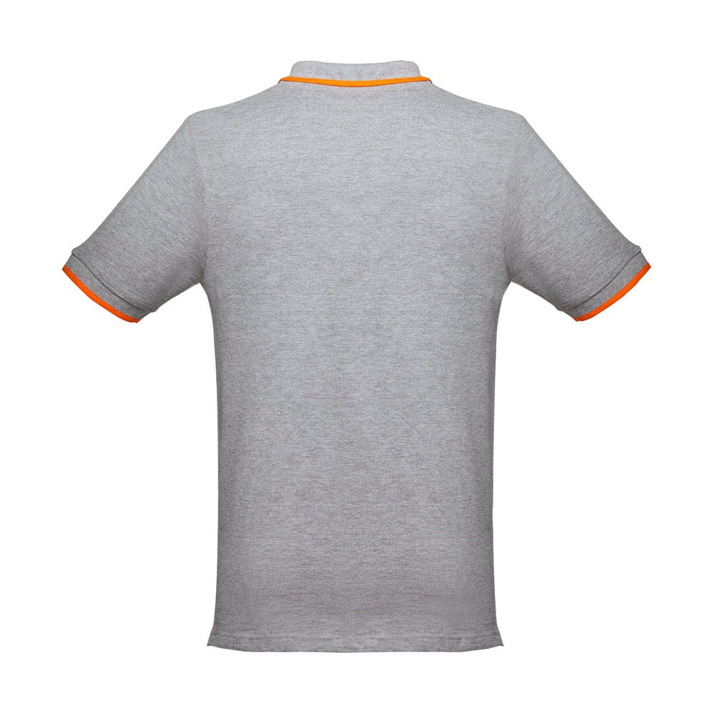 THC ROME promotional polo shirt in heather light grey (detail view) with custom logo branding