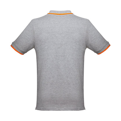THC ROME promotional polo shirt in heather light grey (detail view) with custom logo branding