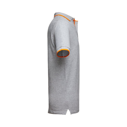THC ROME promotional polo shirt in heather light grey (detail view) with custom logo branding
