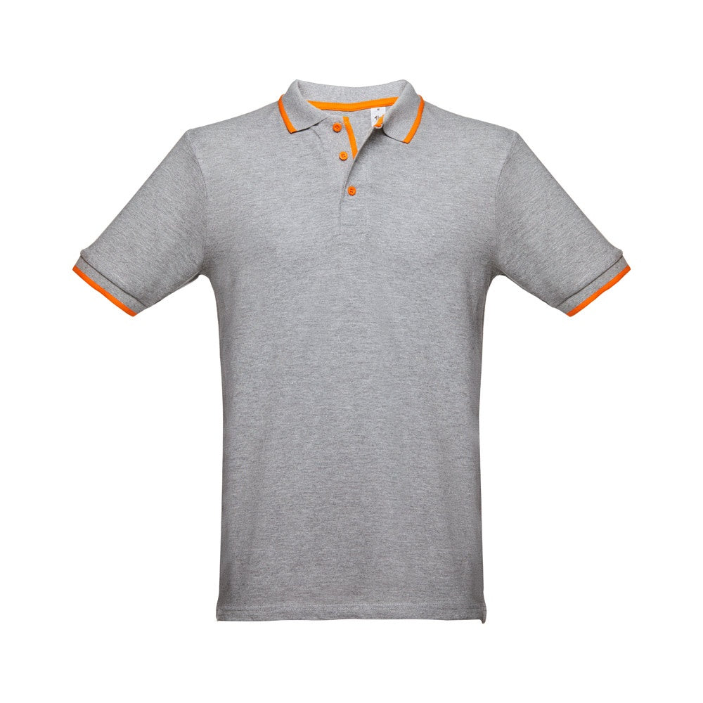 THC ROME promotional polo shirt in heather light grey with custom logo branding