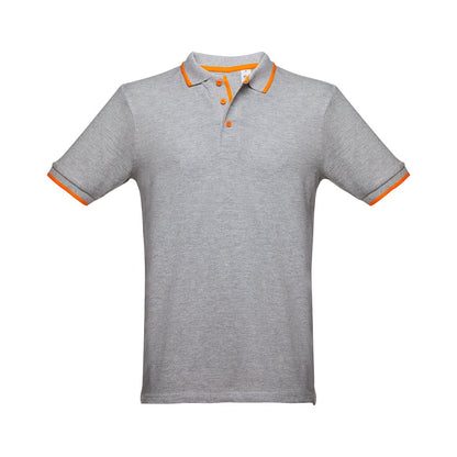 THC ROME promotional polo shirt in heather light grey with custom logo branding