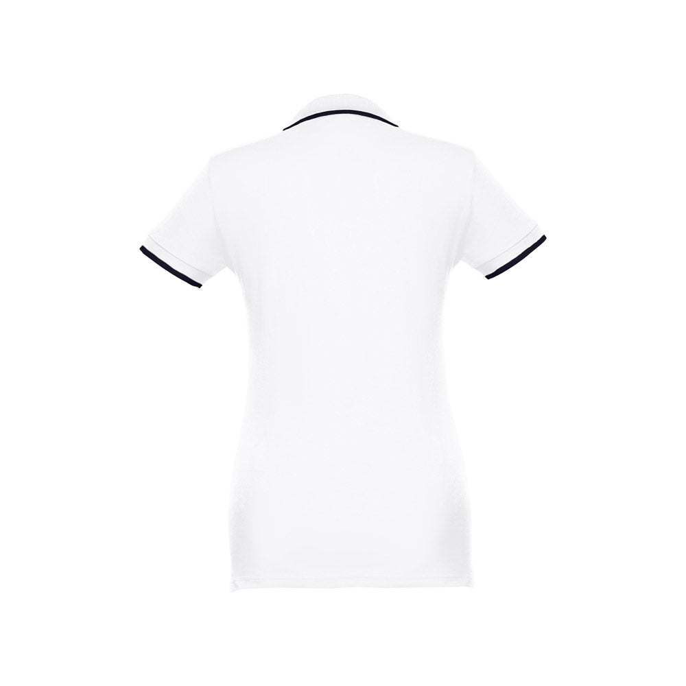THC ROME WOMEN WH promotional polo shirt in white (detail view) with custom logo branding