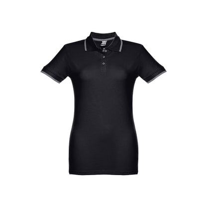 THC ROME WOMEN promotional polo shirt in black (detail view) with custom logo branding