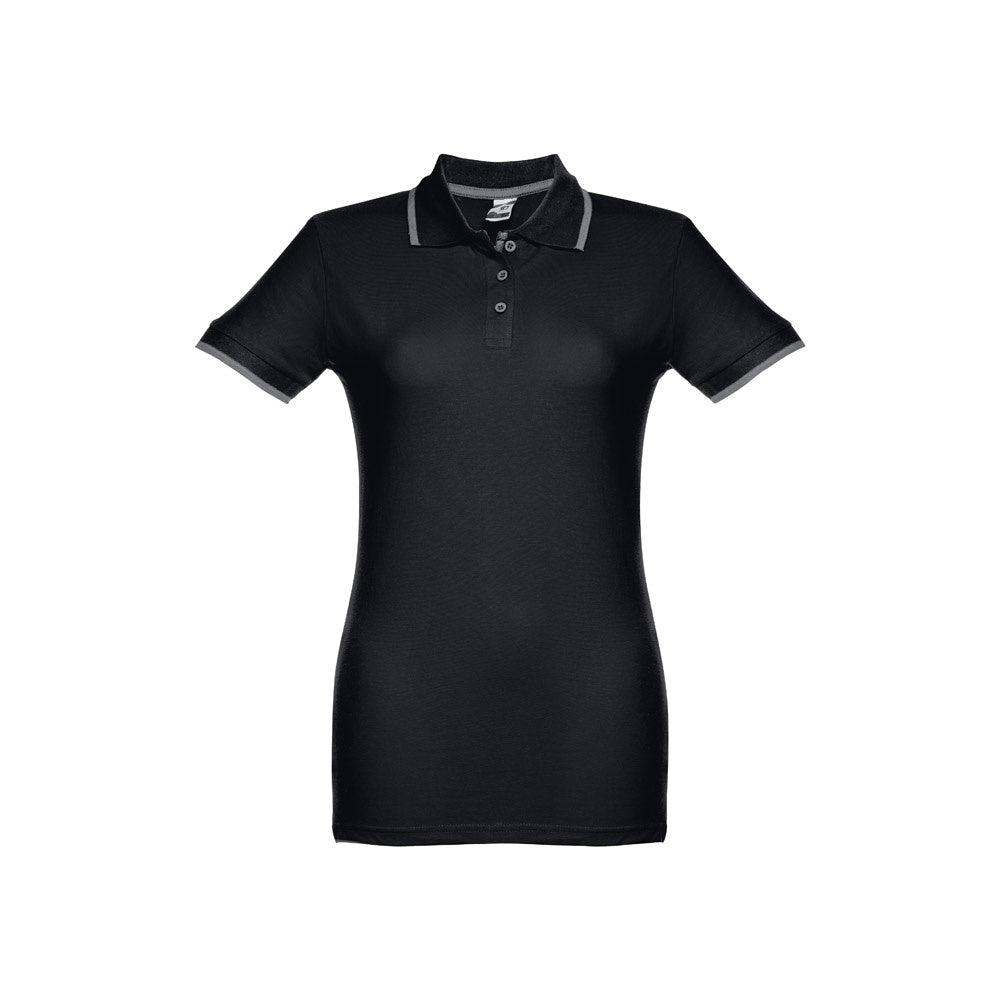 THC ROME WOMEN promotional polo shirt in black with custom logo branding