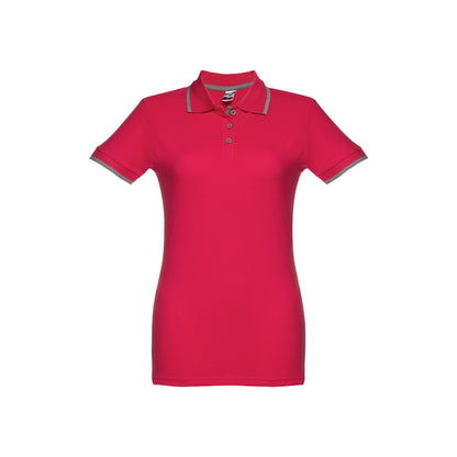 THC ROME WOMEN promotional polo shirt in red (detail view) with custom logo branding