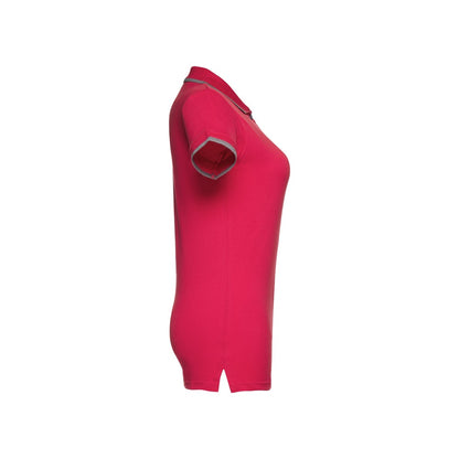 THC ROME WOMEN promotional polo shirt in red (detail view) with custom logo branding