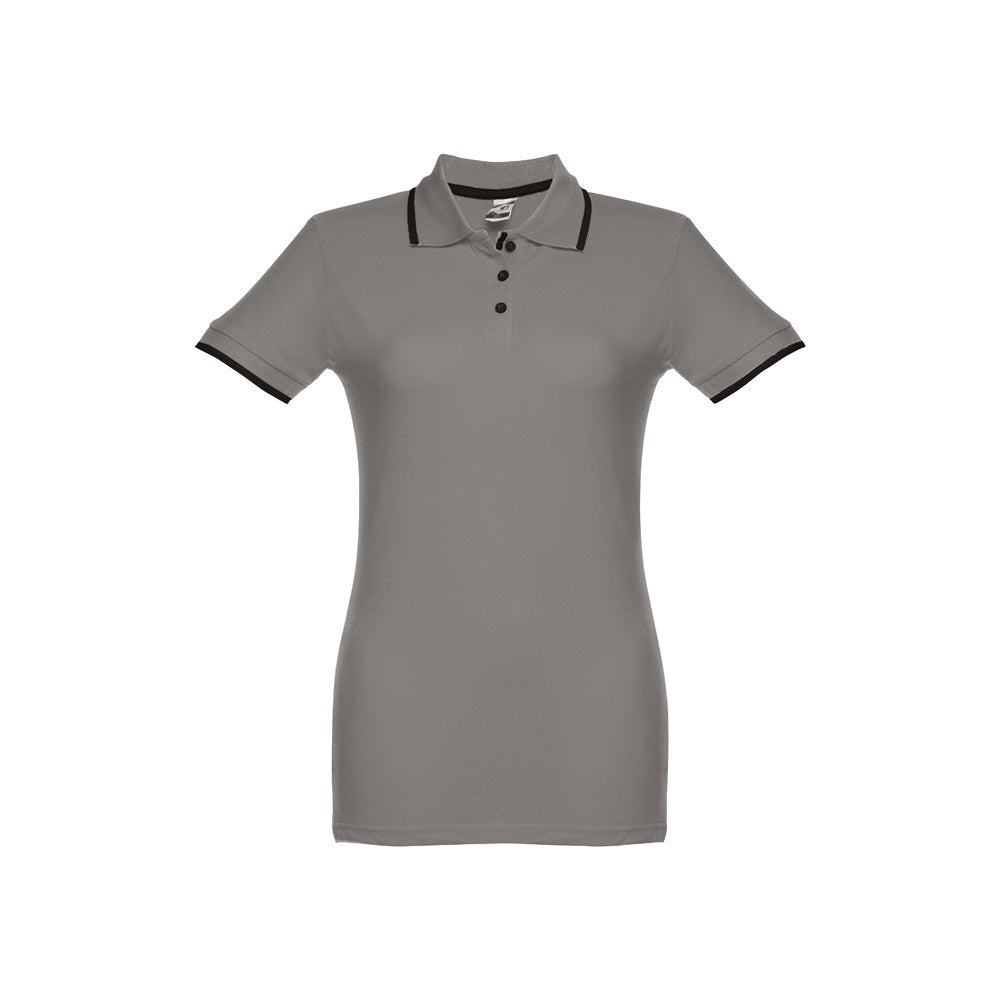 THC ROME WOMEN promotional polo shirt in grey (detail view) with custom logo branding